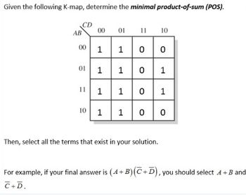 Answered: Given the following K-map, determine… | bartleby