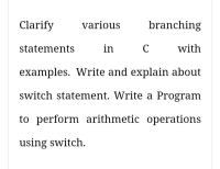 Answered: Clarify various branching statements in… | bartleby