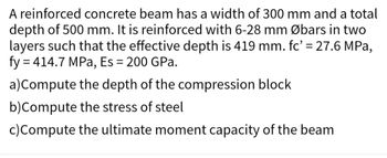 Answered: A Reinforced Concrete Beam Has A Width… | Bartleby