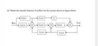 Q: Obtain the transfer function Y(s)/R(s) for the system shown in figure below
G4(s)
G,(s)
+ 2.
R(s)
Y(s)
G,(s)
G2(s)
G3(s)
G,(s)
G,(s)
