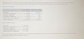 Bartosiewicz Clinic uses client-visits as its measure of activity. During January, the clinic budgeted for 4,200 client-visits, but its actual level of activity was
4,180 client-visits. The clinic has provided the following data concerning the formulas used in its budgeting and its actual results for January
Data used in budgeting
Revenue
Personnel expenses
Medical supplies
Occupancy expenses
Administrative expenses
Total expenses
Actual results for January
Revenue
Personnel expenses
Medical supplies
Occupancy expenses
Administrative expenses
Fixed element Variable element.
per month
50
$ 28,200
1,100
10,100
7,200
$ 46,600
$ 126,350
$ 70,120
$ 21,112
$ 14,110.
$ 7,870
per client-visit
$36.20
$ 12.20
6.20
1.00
0.30
$19.70
The overall revenue and spending variance (Le.. the variance for net operating income in the revenue and spending variance column on the flexible budget
performance report) for January would be closest to: