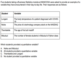 Answered: Which Student's Provided A Quantitative… | Bartleby