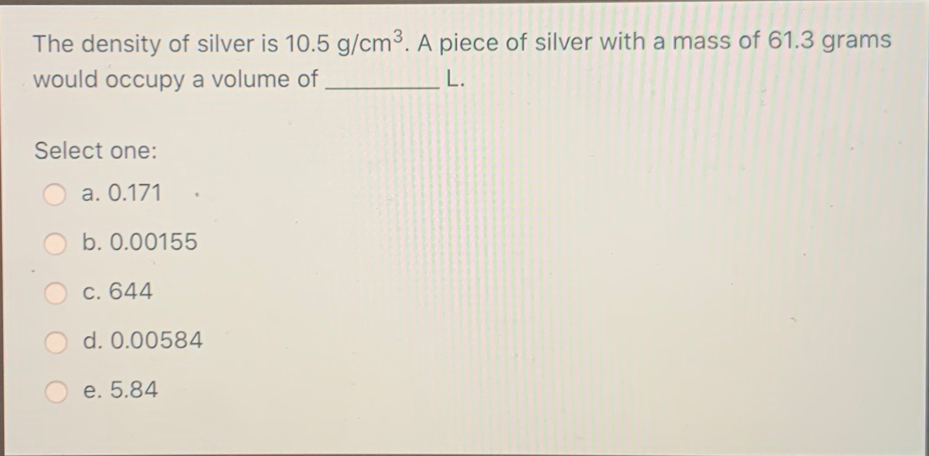 View question - A block with a volume of 12 cm3 has a density of 3 g/cm3.  The block is cut into two pieces. One piece has a volume of 8