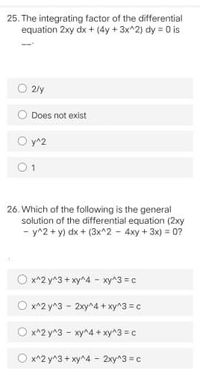 Answered 25 The Integrating Factor Of The Bartleby