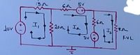 The diagram is a circuit schematic used to illustrate the application of Kirchhoff's Voltage Law (KVL). Here's a detailed explanation:

### Components:

1. **Voltage Sources:**
   - A 10V voltage source on the left side.
   - A 5V voltage source at the top right.
   - A 3V voltage source below the 5V source.

2. **Resistors:**
   - A 15Ω resistor at the top left.
   - A 20Ω resistor in the middle linking the two loops.
   - Two 6Ω resistors: one at the top center and the other at the top right.
   - An 8Ω resistor at the bottom right.

3. **Currents:**
   - \( I_1 \) is shown in the left loop.
   - \( I_2 \) is shown in the middle loop.
   - \( I_3 \) is shown in the right loop.

4. **Ground Symbol:**
   - Located at the bottom center of the diagram.

### Configuration:

- **Left Loop:**
  - Voltage source (10V) is connected with a 15Ω resistor and passes through the 20Ω resistor with current \( I_1 \).

- **Middle Loop:**
  - Involves the 20Ω resistor, a 6Ω resistor, and the 3V voltage source with current \( I_2 \).

- **Right Loop:**
  - Includes a 5V voltage source, another 6Ω resistor, and the 8Ω resistor with current \( I_3 \).

### Application:

- This circuit is likely used to demonstrate KVL, where the sum of the voltages around any closed loop in the circuit equals zero. It shows how multiple loops share components, like the 20Ω resistor, and how different currents affect each loop.

The schematic is a practical example for students learning about circuit analysis and the principles of electrical engineering.