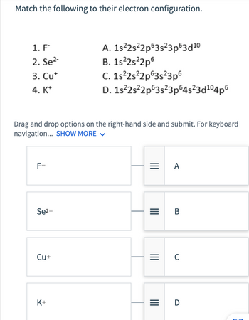 Answered: Match the following to their electron… | bartleby