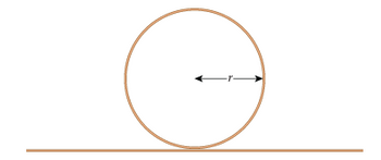 The image depicts a circle resting on a horizontal line, representing a basic geometric diagram. The circle is drawn with a radius labeled "r," indicated by a double-headed arrow pointing from the center of the circle to its circumference. This diagram is often used to illustrate the concept of a radius in geometry, which is the distance from the center of a circle to any point on its edge.