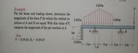 5 kNim
Example
For the beam and loading shown, determine the
magnitude of the force F for which the vertical re-
actions at A and B are equal. With this value of F,
compute the magnitude of the pin reaction at A.
2 kN/m
3 kN/m
2m
Ans.
F= 10.36 kN, R, 18.29 kN
2 kN/m
3m
1m
2m
