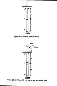 A
4m
4m
B
Figure Q1(b): Column AB with bracing
48kN
18KN
460mm
A
4m
с
4m
Figure Q1(c): Column AB with bracing and two vertical loads
P.
