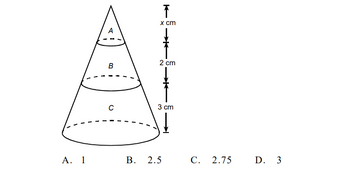 A. 1
1
A
B
C
K
x cm
2 cm
3 cm
B. 2.5
C.
2.75
D. 3