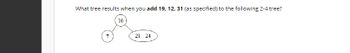 What tree results when you add 19, 12, 31 (as specified) to the following 2-4 tree?
16
21 24