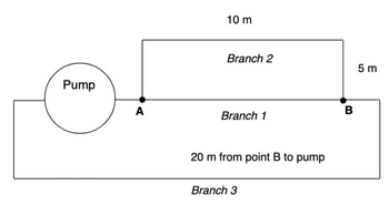 Pump
A
10 m
Branch 2
Branch 1
20 m from point B to pump
Branch 3
B
5 m