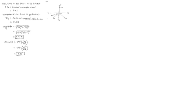 Calculation of the forces in x-direction
Efx = 30 cos 20° - 10 cos 45º - 16 cos 5°
= 5.18 N
calculation of the forces in y-direction
Σfy = - 30sin 20 - 10 SÅN 45 -16 sin 5 + 20
= 1.27 N
Magnitude = √√(IE₂)² + (ZF₂)²
√(5·18)²+(1.2792
=
= 5.33 N
Direction=
tan' ('[ Fy
IFx
= tan" (1:777)
5.18
13.77
WF
1611
ION
5
45
AZON
20*
SON
E