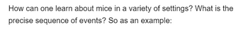 How can one learn about mice in a variety of settings? What is the
precise sequence of events? So as an example: