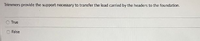 Trimmers provide the support necessary to transfer the load carried by the headers to the foundation.
True
O False
