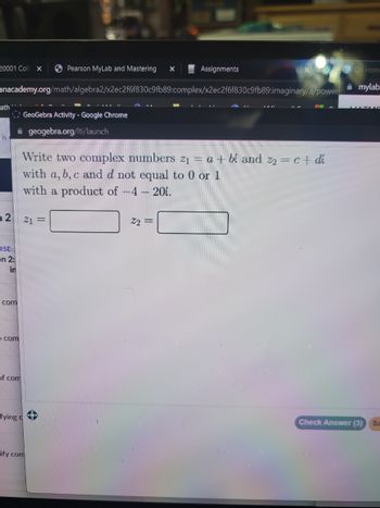 Answered: Write Two Complex Numbers Z1 = A + Bi… | Bartleby