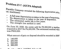 Answered: Oblem 27-7 (AICPA Adapted) Parable… | Bartleby