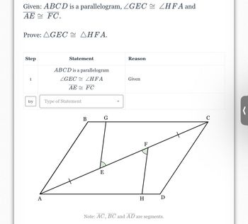 Answered: Given: ABCD is a parallelogram, ZGEC ≈… | bartleby