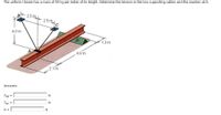 The uniform I-beam has a mass of 54 kg per meter of its length. Determine the tension in the two supporting cables and the reaction at D.
B
2.5 m
25c
4.0 m
1.3 m
A
4.8 m
2.1 m
Answers:
TAB =
TẠC =
D =
