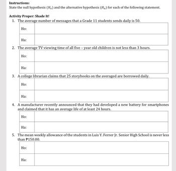 null hypothesis worksheet pdf