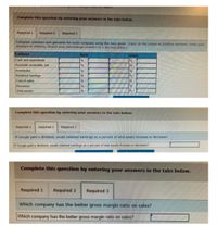 Complete this question by entering your answers in the tabs below.
Required 1
Required 2
Required 3
Compute common-size percents for each company using the data given. (Input all the values as positive numbers. Enter your
answers in millions. Round your percentage answers to 1 decimal place.)
S millions
Apple
%
Google
Cash and equivalents
Accounts receivable, net
Inventories
Retained earnings
%
%
Cost of sales
Revenues
%
Total assets
Complete this question by entering your answers in the tabs below.
Required 1
Required 2
Required 3
If Google paid a dividend, would retained earnings as a percent of total assets increase or decrease?
If Google paid a dividend, would retained earnings as a percent of total assets increase or decrease?
Complete this question by entering your answers in the tabs below.
Required 1
Required 2
Required 3
Which company has the better gross margin ratio on sales?
Which company has the better gross margin ratio on sales?
