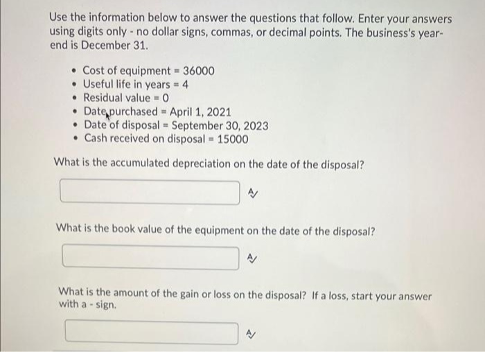 Solved Use the information below to answer the following