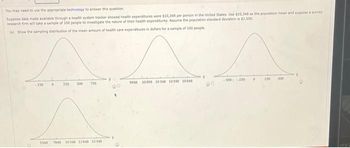 You may need to use the appropriate technology to answer this question.
Suppose data made available through a health system tracker showed health expenditures were $10,349 per person in the United States. Use $10,348 as the population mean and suppose a survey
research firm will take a sample of 100 people to investigate the nature of their health expenditures. Assume the population standard deviation is $2,500
(a) Show the sampling distribution of the mean amount of health care expenditures in dollars for a sample of 100 people
230
5348
0
250
300
230
7048 10348 12848 15348
LA
-500-250
@O
9048 10098 10348 10598 10545
250
X