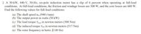 2. A 50-kW, 440-V, 50-Hz, six-pole induction motor has a slip of 6 percent when operating at full-load
conditions. At full-load conditions, the friction and windage losses are 300 W, and the core losses are 600 W.
Find the following values for full-load conditions:
(a) The shaft speed nm (940 r/min)
(b) The output power in watts (50 kW)
(c) The load torque Tad in newton-meters (508 Nm)
(d) The induced torque Tind in newton-meters (517 Nm)
(e) The rotor frequency in hertz. (3.00 Hz)
