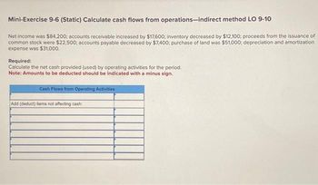 Answered: Mini-Exercise 9-6 (Static) Calculate… | Bartleby