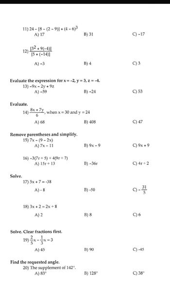 Answered: 11) 24 [8 (29)] + (4-6)3 A) 17 B) 31 C)… | bartleby