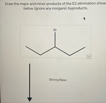 Draw the major and minor products of the E2 elimination show
below. Ignore any inorganic byproducts.
Br
Strong Base