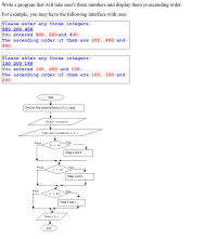 Write a program that will take user's three numbers and display them in ascending order.
