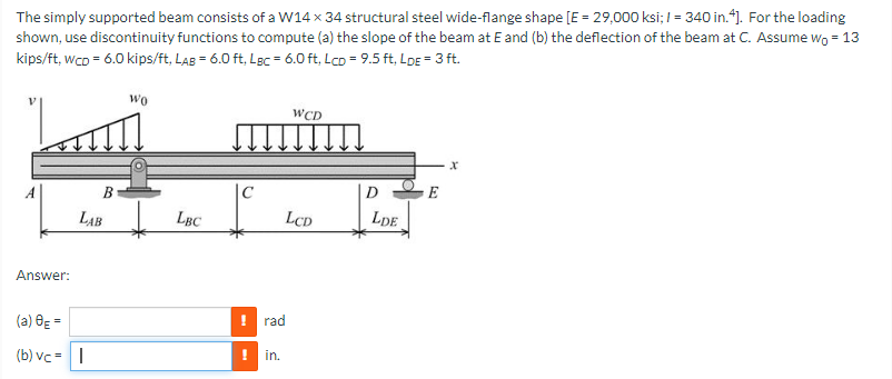 Solved) - For the beam and loading shown, use discontinuity functions to  (2 Answers)