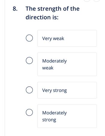 **Question 8: The strength of the direction is:**

- ☐ Very weak

- ☐ Moderately weak

- ☐ Very strong

- ☐ Moderately strong