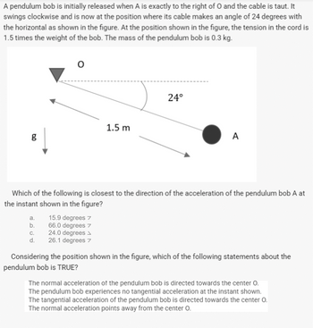 Answered: A Pendulum Bob Is Initially Released… | Bartleby