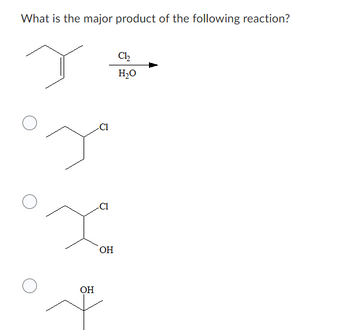 What is the major product of the following reaction?
-C1
y"
-C1
OH
OH
I
C1₂
H₂O