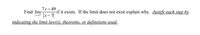 **Problem Statement:**

Find \(\lim_{{x \to 7}}\frac{{7x - 49}}{{|x - 7|}}\) if it exists. If the limit does not exist, explain why. **Justify each step by indicating the limit law(s), theorems, or definitions used.**

---

This problem involves evaluating a limit involving an absolute value in the denominator. To successfully address this problem, you should understand the behavior of the function as \( x \) approaches 7 from both the left and the right. Key concepts and theorems in limit theory will be pertinent to providing a full explanation.

**Step-by-step Solution:**

1. **Rewrite the Function**:
   The numerator can be factored as follows:
   \[
   7x - 49 = 7(x - 7)
   \]
   Thus, the limit expression becomes:
   \[
   \lim_{{x \to 7}} \frac{7(x - 7)}{|x - 7|}
   \]

2. **Consider Two Cases Based on the Absolute Value**:
   The expression \( |x - 7| \) can be treated differently depending on whether \( x \) approaches 7 from the left (\( x \to 7^- \)) or from the right (\( x \to 7^+ \)).

   - **Case 1: \( x \to 7^+ \) (approaching from the right)**:
     \[
     |x - 7| = x - 7 
     \]
     The limit expression becomes:
     \[
     \lim_{{x \to 7^+}} \frac{7(x - 7)}{x - 7} = \lim_{{x \to 7^+}} 7 = 7
     \]
     Since \( x - 7 \) is positive as \( x \) approaches 7 from the right, the expression simplifies to 7.

   - **Case 2: \( x \to 7^- \) (approaching from the left)**:
     \[
     |x - 7| = -(x - 7)
     \]
     The limit expression becomes:
     \[
     \lim_{{x \to 7^-}} \frac{7(x - 7)}{-(x - 7)} =