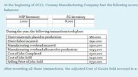 At the beginning of 2012, Conway Manufacturing Company had the following acc
aCcour
balances:
WIP Inventory
FG Inventory
2,000
8,000
During the year, the following transactions took place:
Direct materials placed in production:
Direct labor incurred:
Manufacturing overhead incurred
Manufacturing overhead allocated to production:
Cost of Jobs Completed
Cost of Jobs Sold
Selling Price of Jobs Sold
$80,000
S190,000
$300,000
s295,000
$500,000
$440,000
$750,000
After recording all these transactions, the adjusted Cost of Goods Sold account is a:
