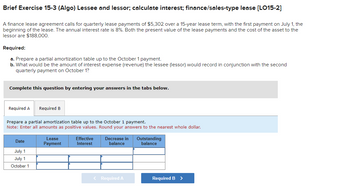 Answered: Brief Exercise 15-3 (Algo) Lessee And… | Bartleby