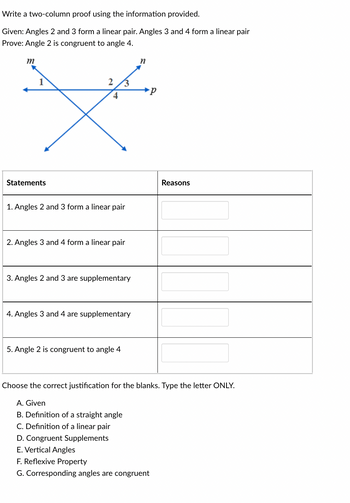 Answered: Write a two-column proof using the… | bartleby