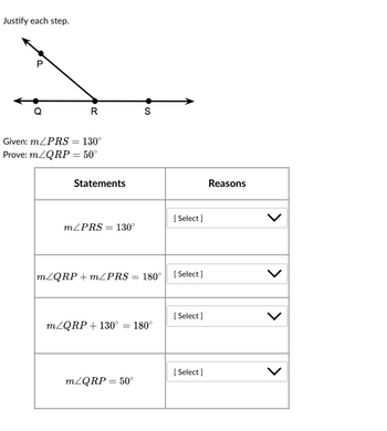 Answered: Justify each step. R Given: m/PRS =… | bartleby