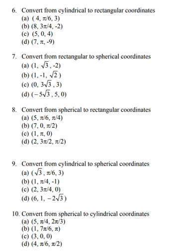 Answered: 6. Convert From Cylindrical To… | Bartleby