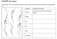 Answered: Directions: For each animal, indicate… | bartleby