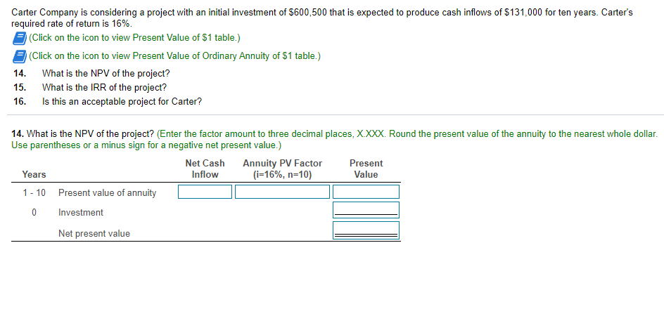 Answered: Carter Company is considering a project… | bartleby