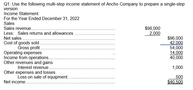 What is a single-step income statement?