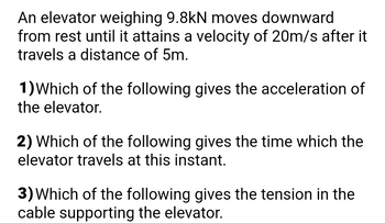 Answered: An elevator weighing 9.8kN moves… | bartleby