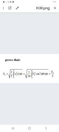 Answered: prove that: T 1 Vs 1 V =, vi(t)dt sin… | bartleby