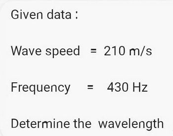 Answered: Given data: Wave speed = 210 m/s… | bartleby