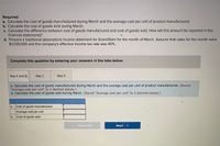 Required:
a. Calculate the cost of goods manufactured during March and the average cost per unit of product manufactured.
b. Calculate the cost of goods sold during March.
c. Calculate the difference between cost of goods manufactured and cost of goods sold. How will this amount be reported in the
financial statements?
d. Prepare a traditional (absorption) income statement for GrandSlam for the month of March. Assume that sales for the month were
$1,035,000 and the company's effective income tax rate was 40%.
Complete this question by entering your answers in the tabs below.
Req A and B
Req C
Req D
a. Calculate the cost of goods manufactured during March and the average cost per unit of product manufactured. (Round
"Average cost per unit" to 2 decimal places.)
b. Calculate the cost of goods sold during March. (Round "Average cost per unit" to 2 decimal places.)
a.
Cost of goods manufactured
Average cost per unit
b.Cost of goods sold
KReq A and B
Req C >
