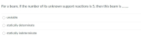 For a beam, if the number of its unknown support reactions is 5, then this beam is
unstable
statically determinate
statically indeterminate
